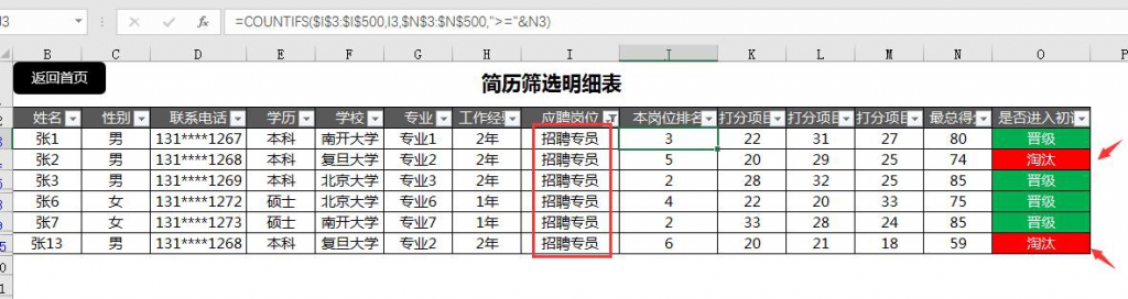 Excel招聘管理系统，自动统分剔选名额，面试提醒一目了然